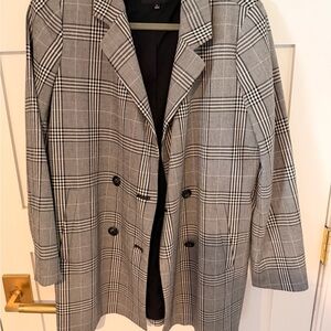 Madewell Gray Plaid Double-Breasted Blazer Jacket